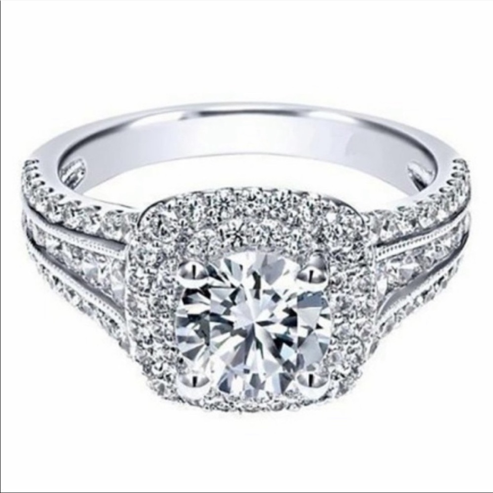 ENGAGEMENT 925 STERLING SILVER DIAMOND HALO RING - Picture 5 of 5